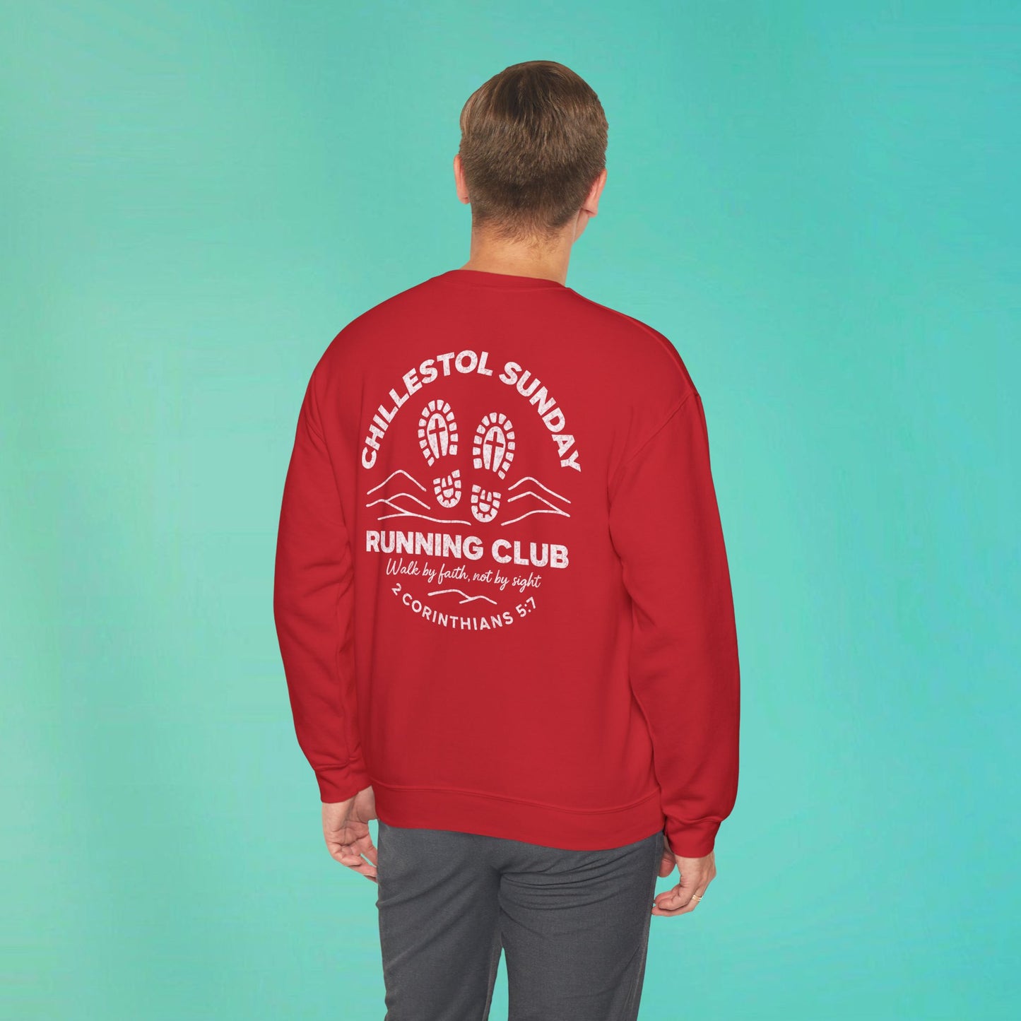 Sunday Running Club Red Distressed White Sweatshirt
