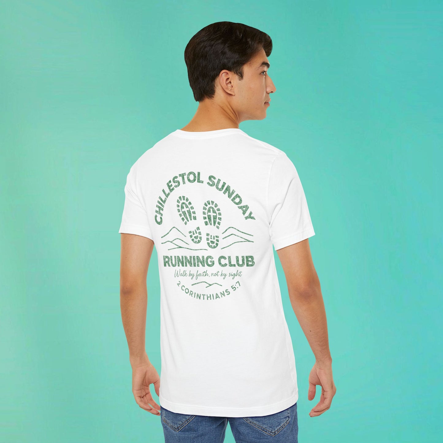 Sunday Running Club White Distressed Green Tee