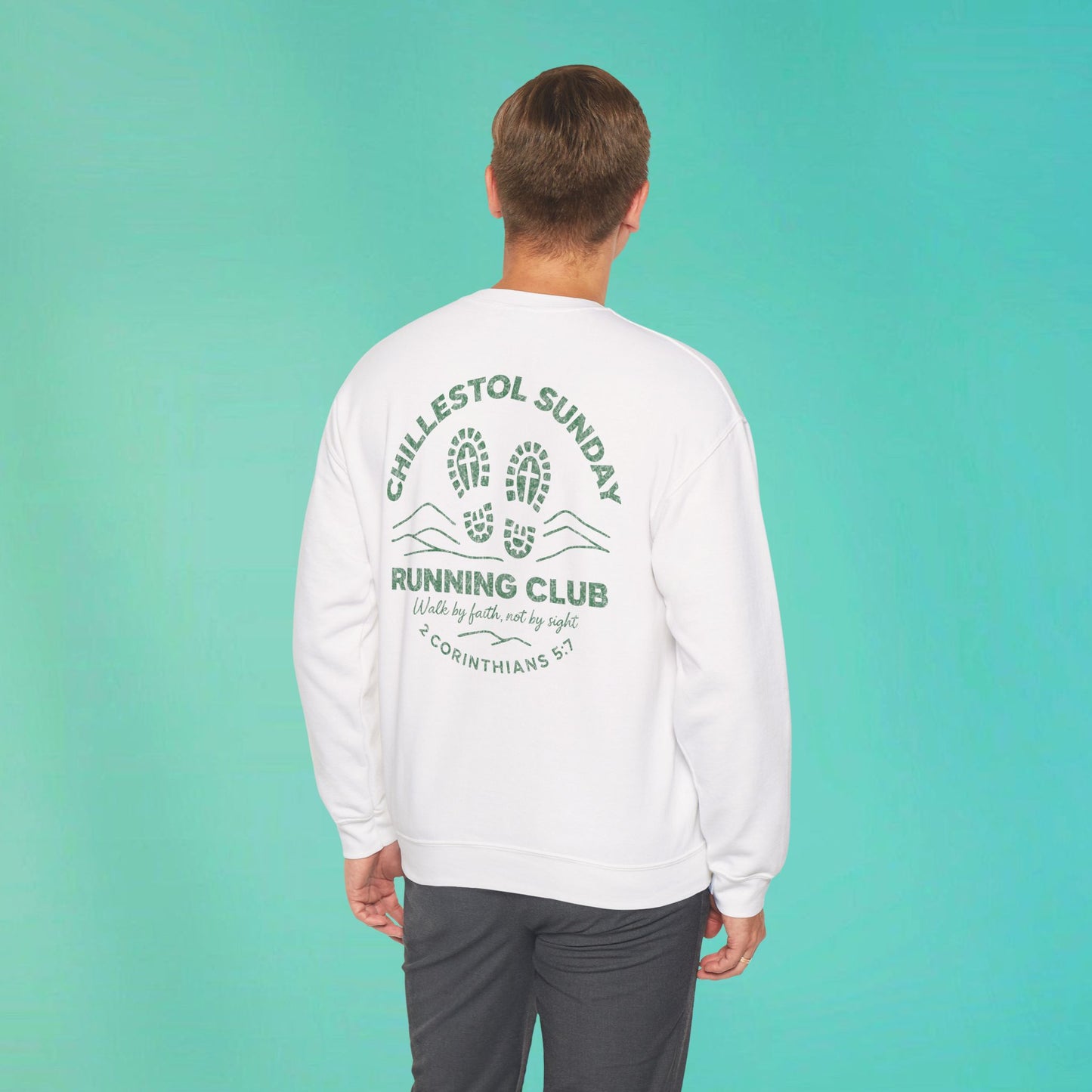 Sunday Running Club White Distressed Green Sweatshirt