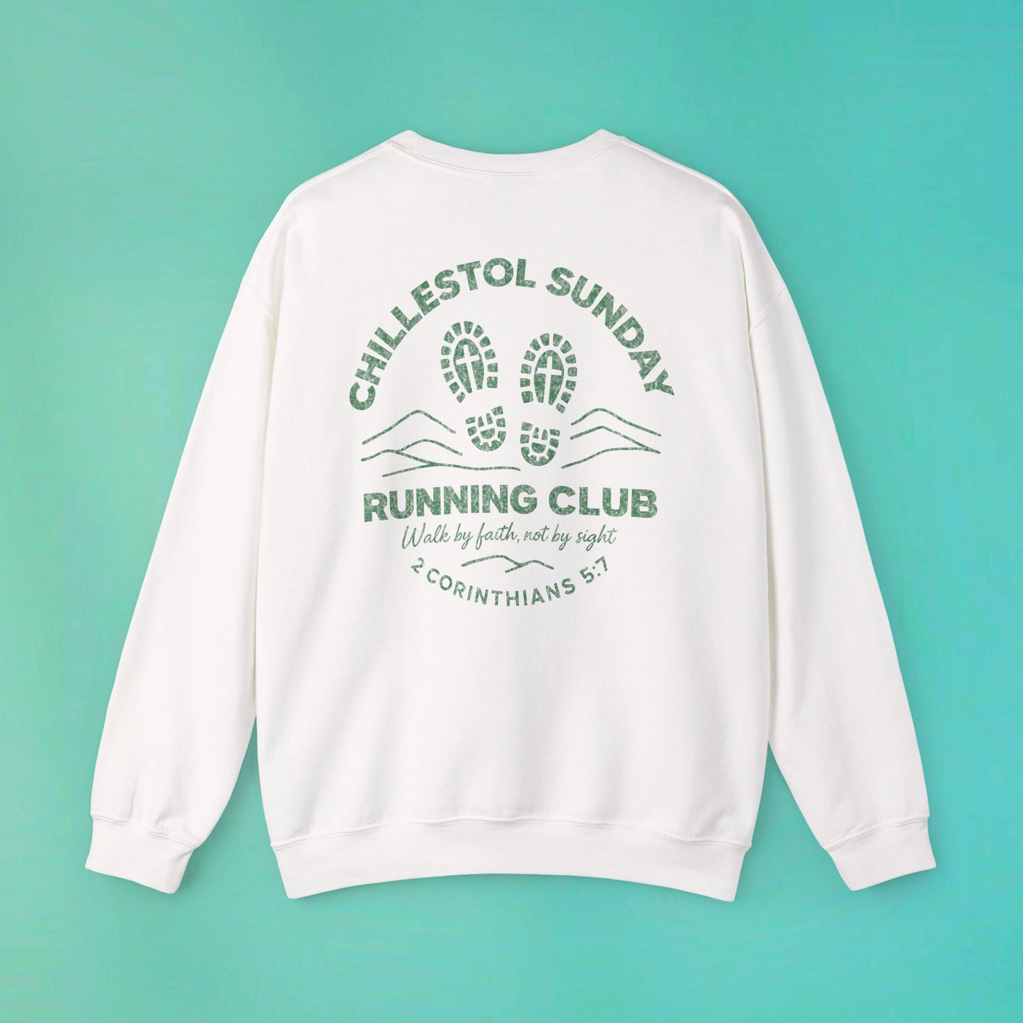 Sunday Running Club White Distressed Green Sweatshirt