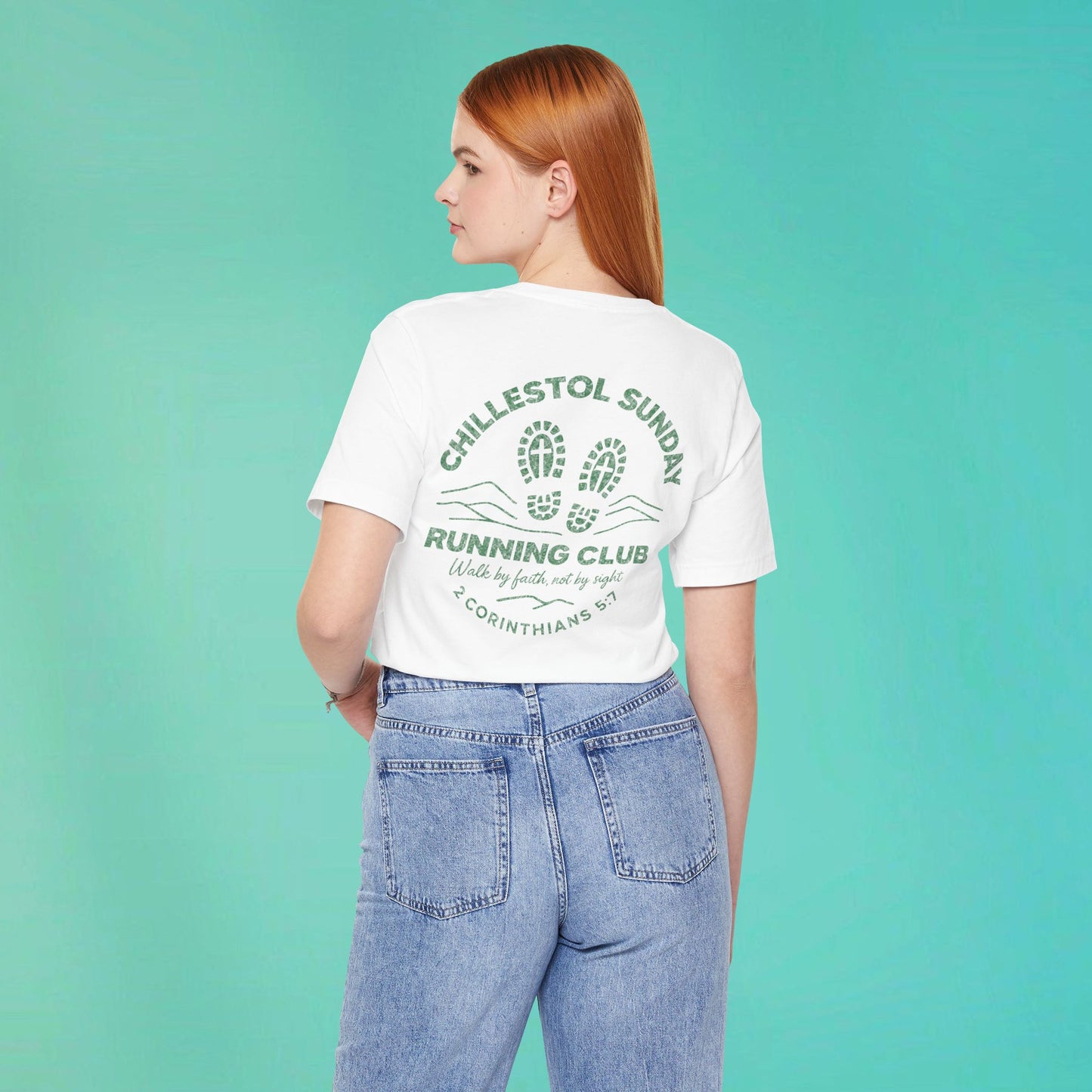 Sunday Running Club White Distressed Green Tee