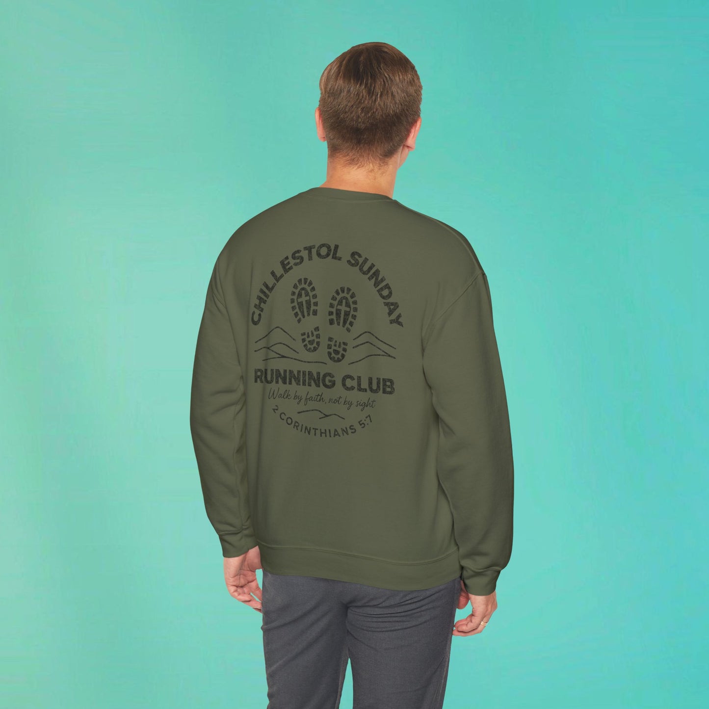Sunday Running Club Military Green Distressed Black Sweatshirt