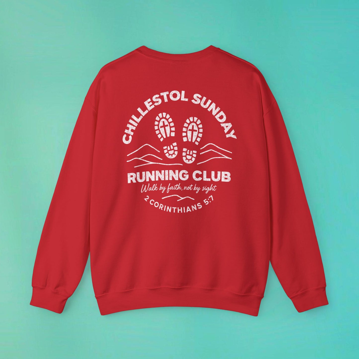 Sunday Running Club Red Distressed White Sweatshirt