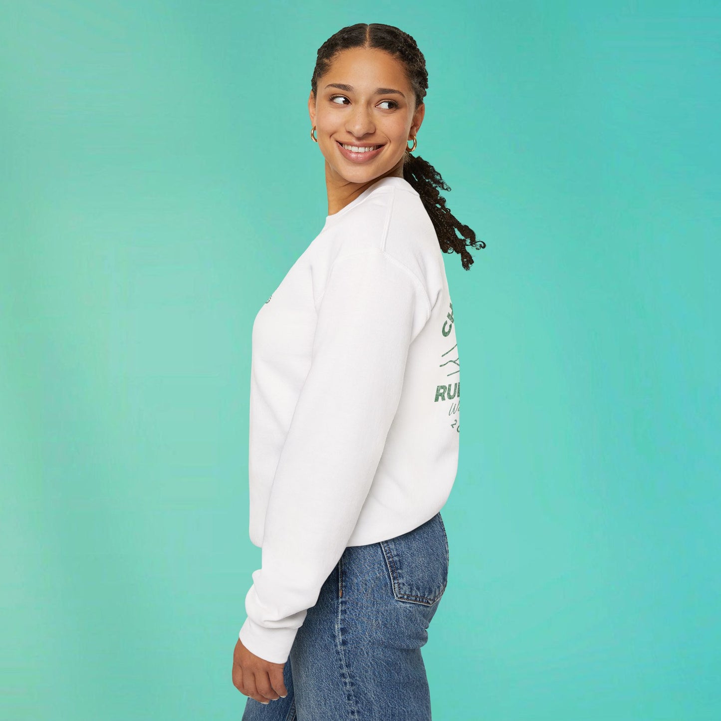 Sunday Running Club White Distressed Green Sweatshirt