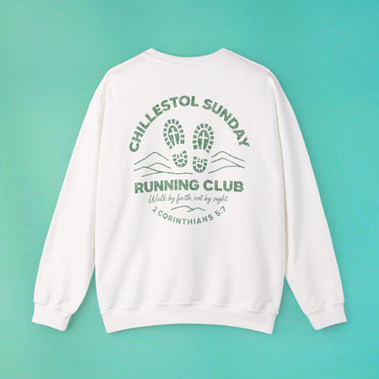 Sunday Running Club White Distressed Green Sweatshirt